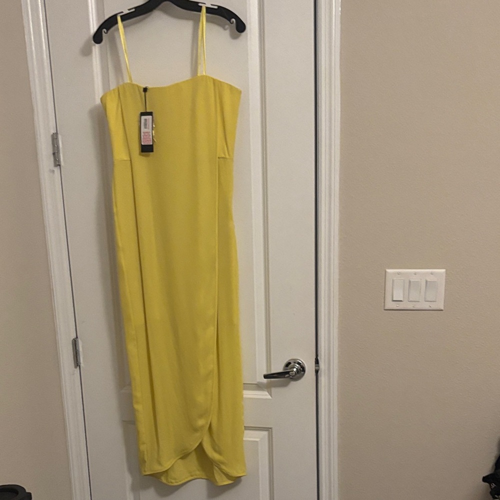 BCBGMaxAzria Yellow Spaghetti-Strap Midi Slip Dress